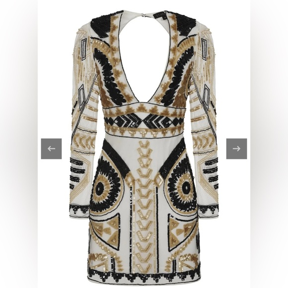 Starlet London Selena Embellished Plunge Mini Dress Sequins White Gold 2 New - Picture 1 of 15